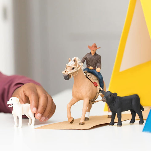 Schleich Farm World Rodeo Calf Adventure Playset - Cowboy Rodeo Rider Figurine with Horse, Cow, and Dog, Realistic Western Rodeo Farm Toys and Acc...