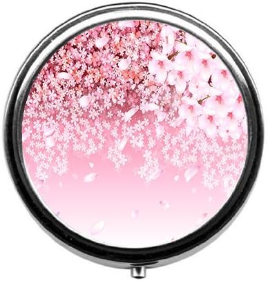 Cherry Blossom Background Cute Pill Box/Pill case-Round Pill Box/case- Three-Compartment Pill Box/Pill case …...
