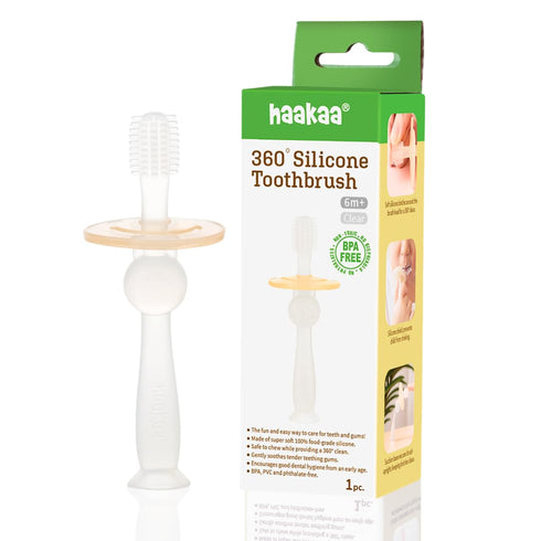 Haakaa 360° Silicone Baby Toothbrush – 100% Soft Food Grade Silicone, BPA-Free, Suction Base, Safe for Babies 6 Months+, Gentle Gum and Teeth Clea...