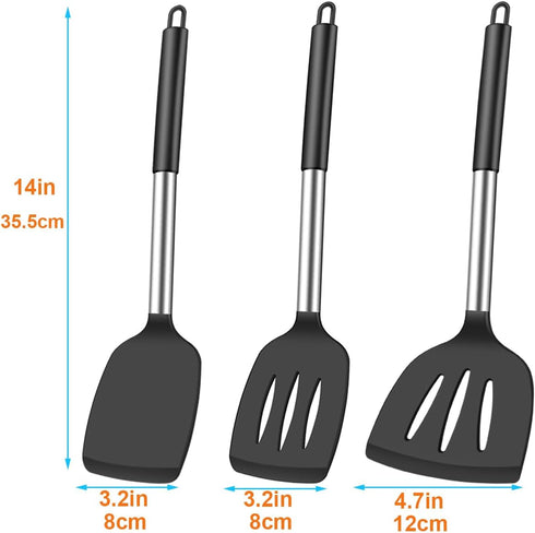 3Pcs Spatula Silicone Spatula Turner Set Fish Spatulas Silicone Heat Resistant Spatulas for Nonstick Cookware Rubber Wok Spatula, Long Large Spatu...
