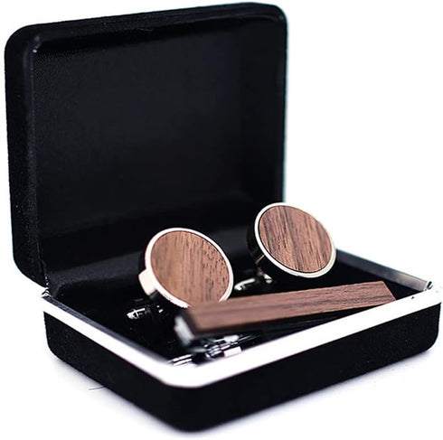 Fomissky Walnut Men's Cuff Links Tie Clip Set with Gifts Box, Personalized Wooden Cufflinks Tie Pin Business Wedding Accessories...