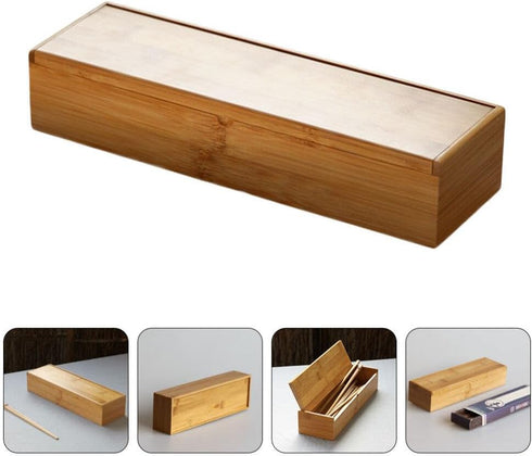 Flatware Wood Tray with Lid Kitchen Cutlery Utensil Drawer Organizer Bamboo Chopsticks Box Case Silverware Countertop Storage Container for Tablew...