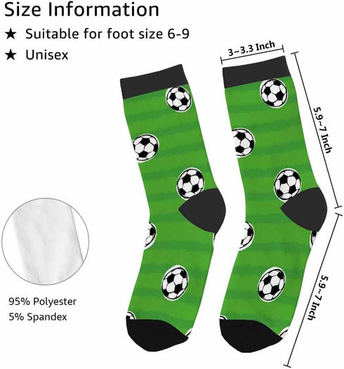 Soccer Crew Socks for Woman Size 6-8 Green Field Ball Sport Cartoon Girls Socks...