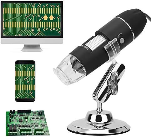 USB Digital Microscope,1600X Magnification Endoscope Mini Camera with 8 LEDs and Microscope Metal Stand,Compatible with Android,Window 7 8 10 for ...