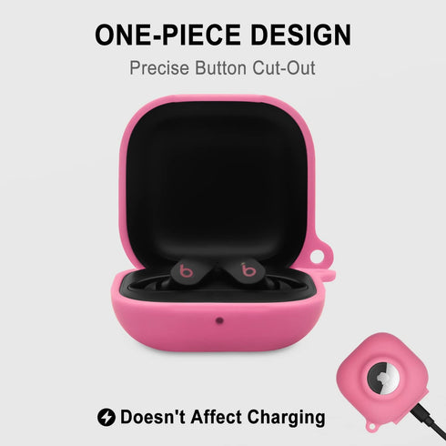 Geiomoo 2 in 1 Silicone Case Compatible with Beats Fit Pro and Air Tag, Protective Cover with Carabiner (Luminous Pink)...