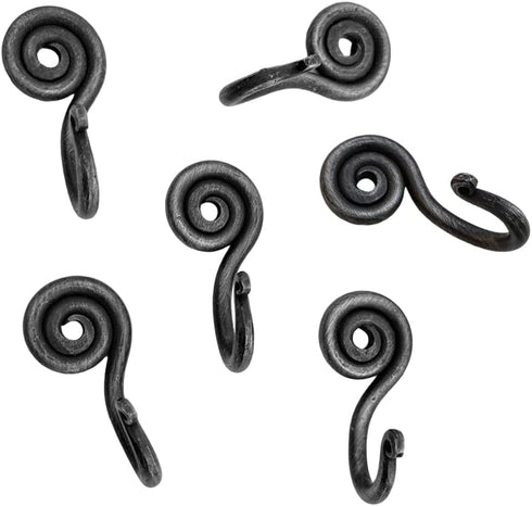 Hand Forged Spiral Hooks Set of 6 Pcs Handmade Wrought Iron Wall Mounted Coat Hook Blacksmith Metal Wall Towel Hooks Rack Black Antique Finish Wal...
