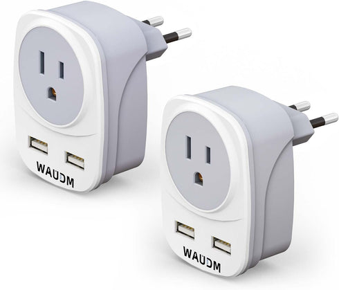 (two in a box) Europe Travel Plug Adapter, WAUDM, USA to Europe Plug Adapter, 4 USB PortsEU Adapter Converter for Italy, Spain, France,Portugal, I...