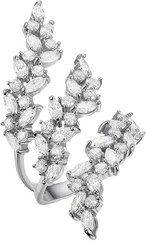 Rhinestone Leaf Climber Wrap Finger Band for Women Girls CZ Crystal Elegant Flower Open Layered Statement Rings Promise Engagement Rings Wedding B...