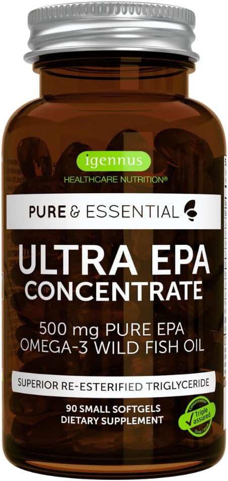 Pure & Essential Ultra Pure EPA Omega-3 Concentrate 500 mg, Wild Fish Oil, rTG, 90 Small Softgels...