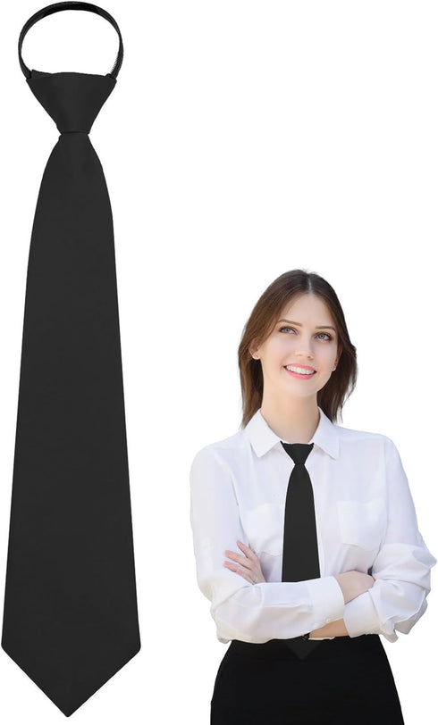 Womens Ties, Black Neck Tie for Women, Zipper School Girl Uniform Tie, Women Accessories for Dress Shirt Business...