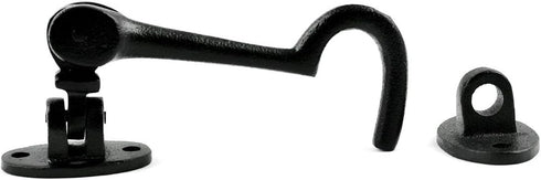Renovators Supply Manufacturing Door Latch Lock 4.5 in. Black Wrought Iron Swivel Style Hook and Eye Latch for Door with Mounting Hardware...