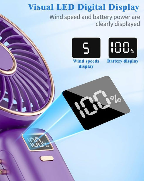 Hand Held Fan,Mini Portable Fan Rechargeable,USB Small Desk Battery Tiny Necklace Cute Cordless Lanyard Hanging Neck Fan,Personal Fan Handheld,5 S...
