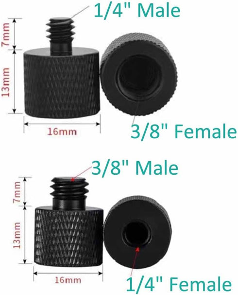 4 Pcs Aluminum Camera Screw Adapter Thread 1/4" Male to 3/8" Female and 3/8" Male to 1/4" Female Adapter Set for Camera Monitor, Tripod, Microphon...