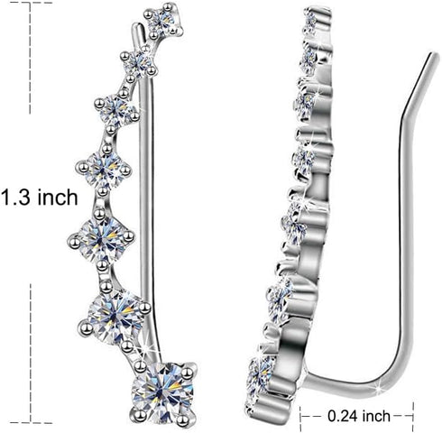 7 Crystals Ear Cuffs Stud Climbers Earrings S925 Sterling Silver Hypoallergenic Arete...