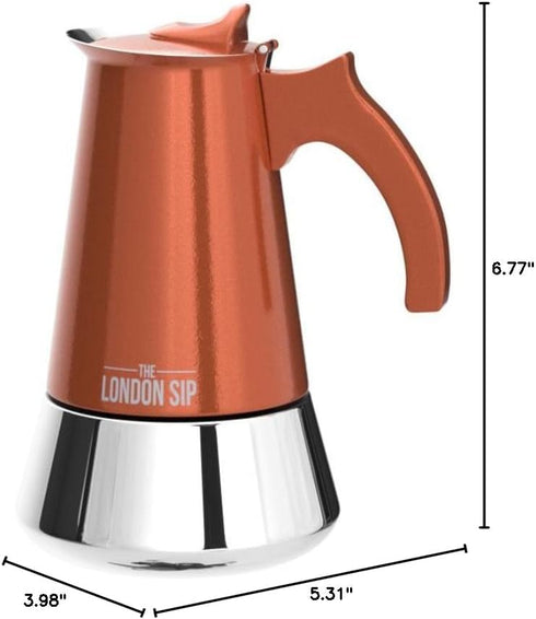 London Sip Stainless Steel Stovetop Espresso Maker Moka Pot Italian Coffee Percolator, Copper, Small (5.07 oz)...