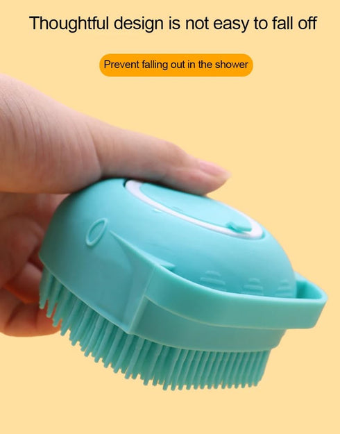 Dog Bath Brush, Pet Massage Brush Shampoo Dispenser, Soft Silicone Brush Rubber Bristle for Dogs and Cats Shower Grooming (Green)...