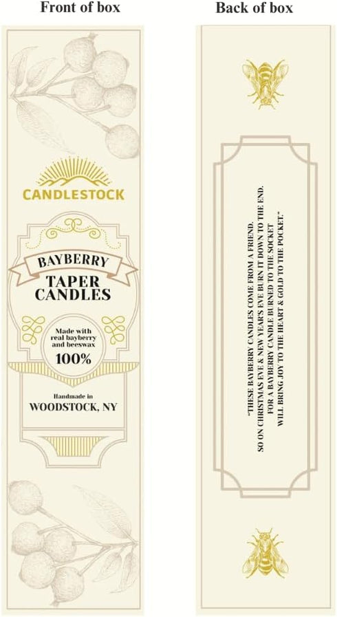 Candlestock Real Bayberry Taper Candle Pair 8 inch - Pure Bayberry and Pure 100% USA Beeswax Blend - Dripless Taper Candle Pair...