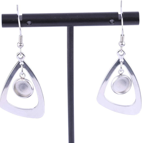 20pcs Stainless Steel Triangle Earring Base 8mm 10mm Round Cameo Cabochon Bezel Setting Blanks DIY Ear Hooks findings (8mm)...