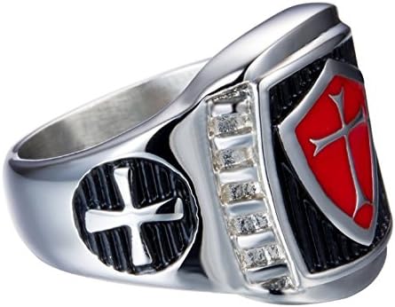 Men's Stainless Steel Ring Knight ring Templar Ring biker Crusader Cross masonic Red Size 10...