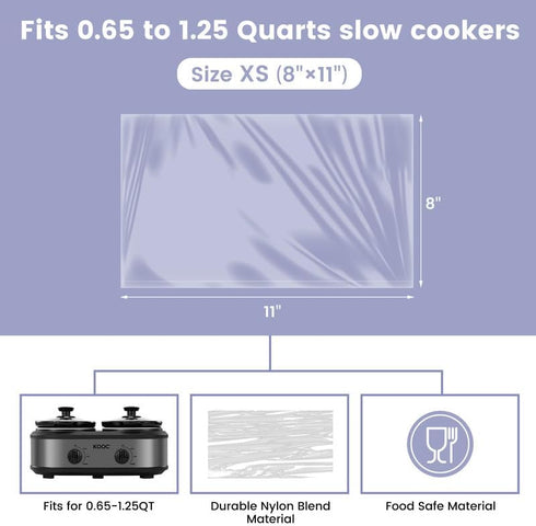 KOOC Slow Cooker Liners 8"x11" 20 Count Mini Size Disposable Pot Liners Cooking Bags Fit 0.65 qt to 1.25 qt Pot BPA Free Fresh Locking Seal Design...