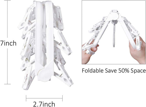 Foldable Clip Hangers with 26 Drying Clips, Underwear Hanger with Clips, Plastic Laundry Clip and Drip Drying Hanger for Socks, Bras, Lingerie, Cl...