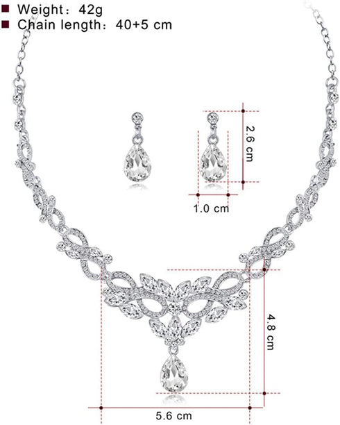 Bride Crystals Rhinestones Necklace Earrings Set Bridal Wedding Jewelry Sets Rhinestone Choker Necklace Prom Party Costume Jewelry Set for Women N...