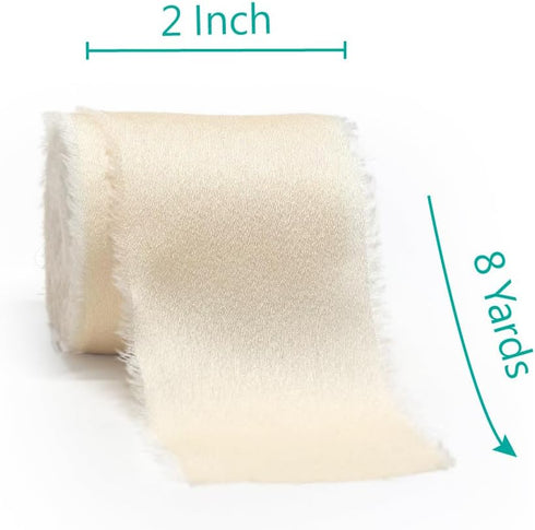 CT CRAFT LLC Frayed Satin Silk Ribbon 2" x 8 Yards x 3 Rolls White Ivory Beige for Christmas Home Decor Gift Wrapping DIY Crafts Wedding Invitatio...