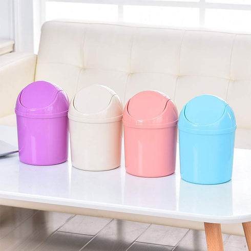 2 Pcs Plastic Mini Wastebasket Trash Can with Swing Lid with 120 Trash Bags, Tiny Desktop Waste Garbage Bin for Home, Office, Kitchen, Vanity Tabl...