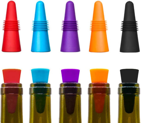 10 pcs Wine Stoppers, CNYMANY Reusable Silicone Beverage Bottle Sealer Replacement with Grip Top for Cork to Keep The Wine Fresh - Red, Blue, Oran...