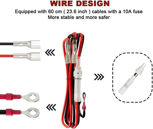 12V USB Charger Car Outlet DAMAVO YM1094 12V/24V Waterproof Dual 2 USB Ports Car Charger Power Socket Adapter Plug with Wire Fuse for Truck Boat M...