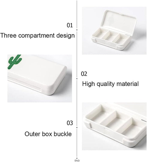 Daily Pill Box Case Waterproof Medicine Organizer Vitamin Holder Mini Pill Medicine Container for Travel Use -3 Compartments-Cactus...