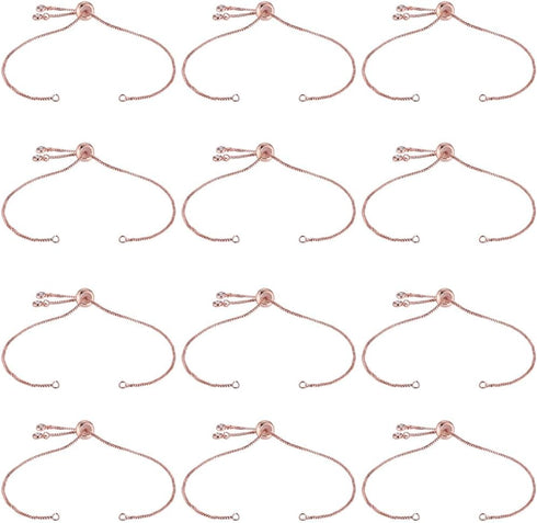 1 Box 12Pcs Slider Chain Bracelets Adjustable Slider Bracelet Brass Extender Chains with Rhinestone Ball End Rose Gold Slider Bracelet Findings fo...