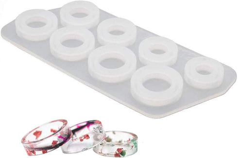 Szecl 8Pcs/Set Ring Silicone Molds for Epoxy Resin Assorted Sizes Ring Mold in US Size 5-12 Circle Jewelry Casting Mold for DIY Ring Making Round ...