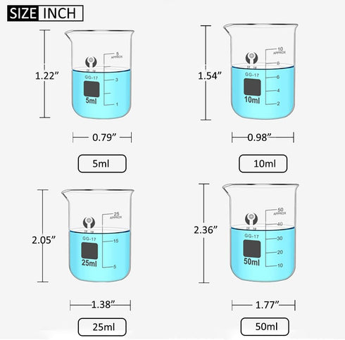 25ml Low Form Glass Beaker, 3.3 Borosilicate Glass Graduated Printed Scale Measuring Cups with Spout for Kitchen Lab Liquids,4 PACK...