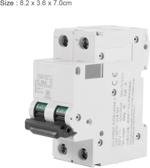 2-Pole Circuit Breaker, 250V DC 2P DIN Rail Mount Miniature Circuit Breaker, 16A/32A/63A 1pc for Solar Panels Grid System Wind, Solar System & Oth...