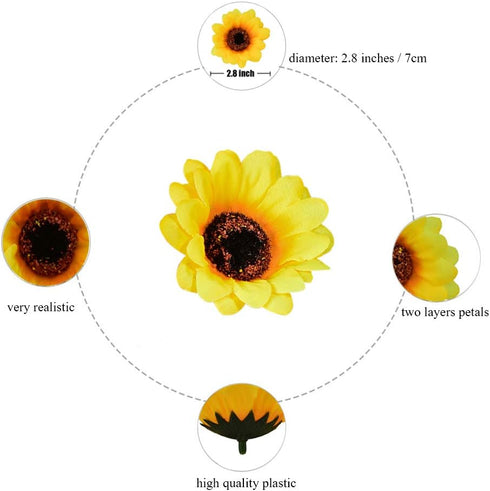 HUIANER Artificial Sunflower Heads, 2.8" Fake Simulation Sunflower Head for Wedding Home Party Cake Decoration 30PCS...