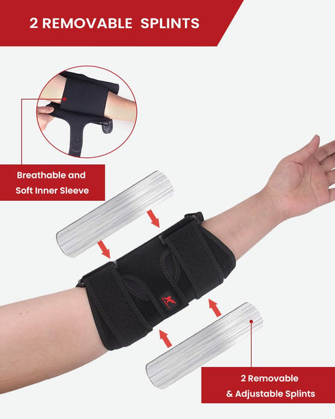 Elbow Brace Comfortable Night Sleep, Cubital Tunnel Syndrome, Ulnar Nerve Entrapment with Compression Sleeve Immobilizer, 2 Removable Metal Splint...