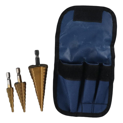 Drilling Power Tools 3pcs High Speed Steel Well-Organized Bag 1/4" Hex Shank Pagoda Drill Bit DIY Lovers Gold Hole Opener Wood and Metal...