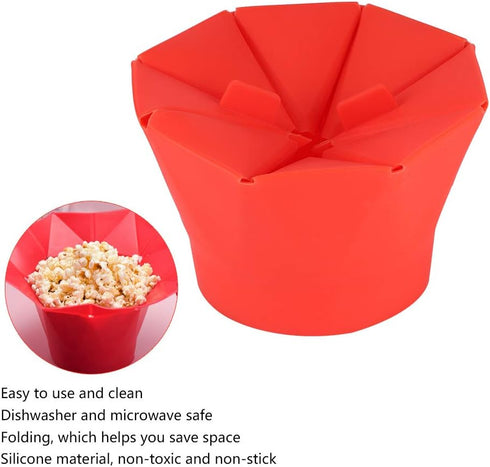 Popcorn Bowl, Popcorn Popper Red Folding Microwave Oven Popcorn Bowl DIY Silicone Popcorn Maker Machine Home Kitchen Tool for Making Popcorn...