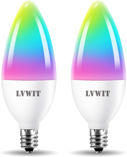 LVWIT Smart Light Bulb, B11 Smart Candelabra LED Bulb, E12 Base(12mm) WiFi Chandelier Light Bulb, Color Changing, Dimmable, Work with Alexa Home A...