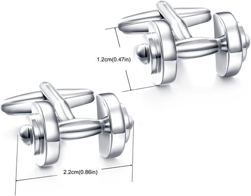 HONEY BEAR Dumbell Weightlifting Silver Sport Cufflinks for Mens Wedding Gift...