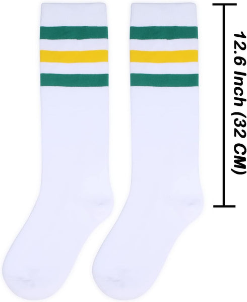 Henwarry Over the Calf Tube Socks Classic Triple Stripes Cotton Retro Athletic Socks for Men and Women...