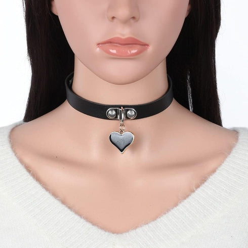 Red Choker Women Leather Black Red Pink Heart Pendant Necklace Heart Choker Punk Rock Collar Fashion Accessories Stainless Steel...