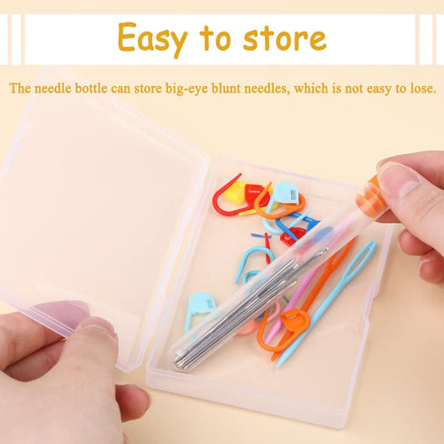 Knitting Tool Kit Knitting and Crochet Accessories large Eye Blunt Needles Plastic Needles with Tape Measure Stitch Markers Storage Box for DIY Ha...