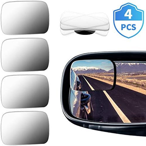 BBTO Blind Spot Car Mirror 4 Pack 360 Degree Glass Traffic Safety Rearview Mirror Rectangle Convex Spot Frameless Adjustable Self Adhesive Angle f...