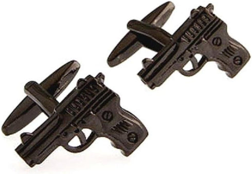 Pistol Handgun Gunmetal Black Gun Pair Cufflinks in a Presentation Gift Box & Polishing Cloth...