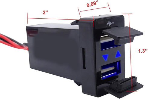XJMOTO Dual USB Socket Charger Port Outlet Blue Light 12V/24V 2.1A Compatible with Toyota Tundra Tacoma 4Runner...