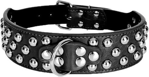 2" Width Leather Dog Collar, Spiked Studded Dog Collar Heavy Duty Dog Collar Adjustable for Medium Large Dogs (XL, Black1)...