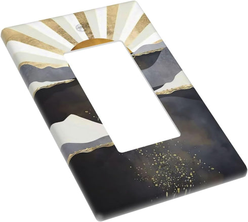 Mid Century Abstract Boho Sun Decorative Single Rocker Light Switch Plates 1 Gang Outlet Covers Wall Plate Electrical Switchplate Faceplate for Ba...