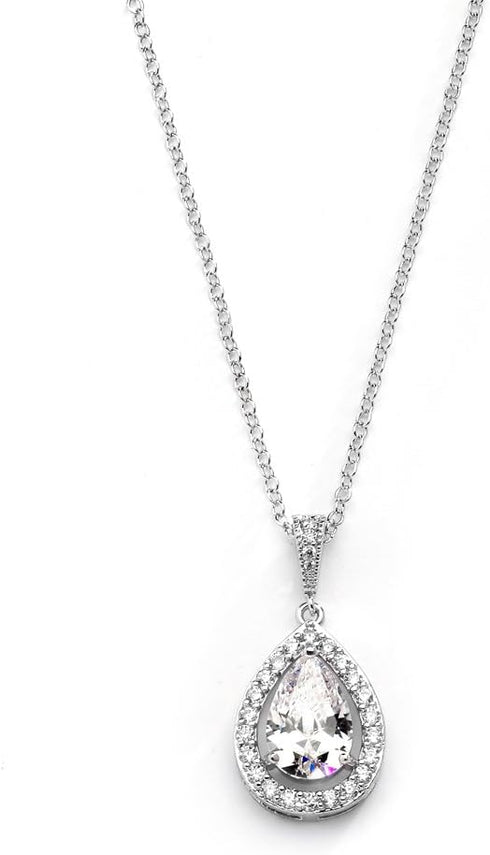 Mariell Cubic Zirconia Crystal Bridal Necklace, Teardrop Pendant, Prom Wedding Jewelry Gift for Women...